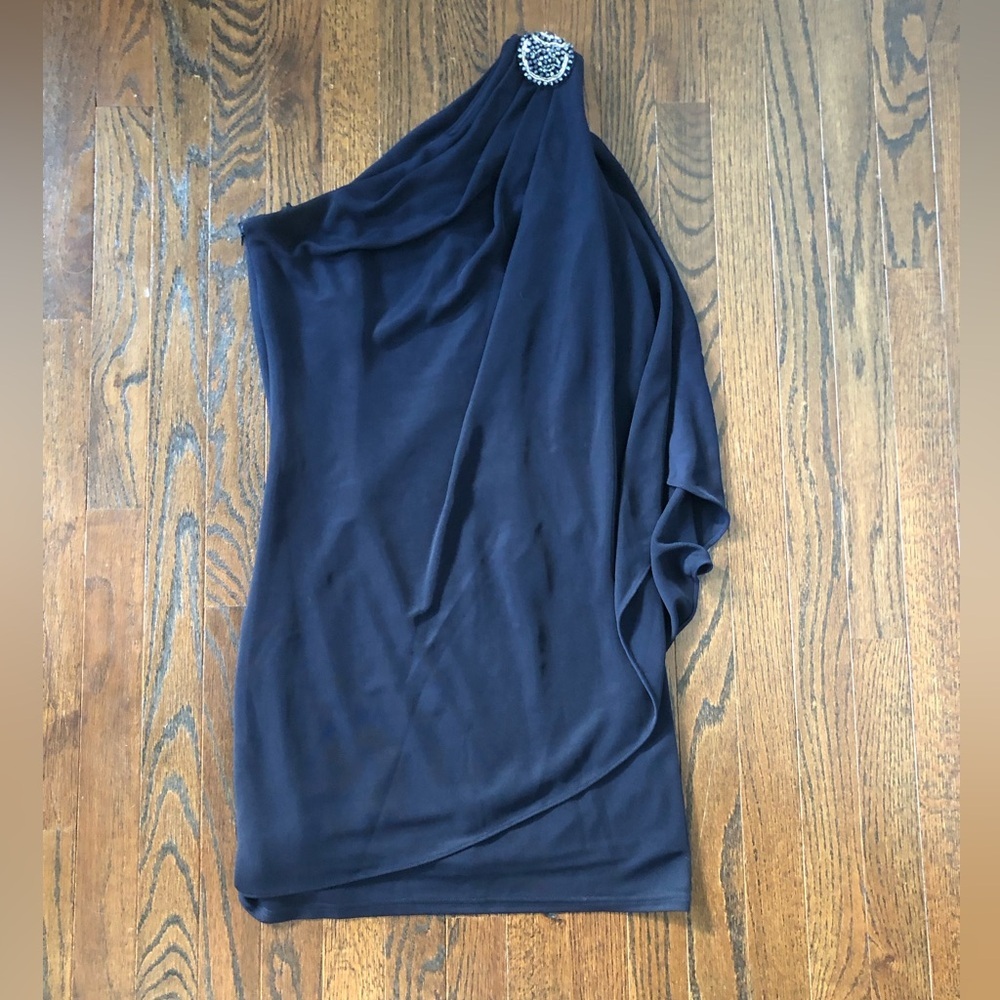 JS Boutique Women’s 2 Navy Blue One Shoulder Waterfall Sleeveless Cocktail Dress